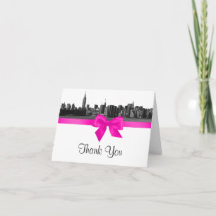 Cartão De Agradecimento NYC Wide Skyline Etch BW Quente Rosa H Obrigado