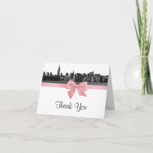 Cartão De Agradecimento NYC Wide Skyline Etch BW Rosa H Obrigado