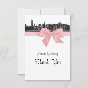 Cartão De Agradecimento NYC Wide Skyline Etch BW Rosa Muito Obrigado
