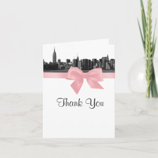 Cartão De Agradecimento NYC Wide Skyline Etch BW Rosa Muito Obrigado