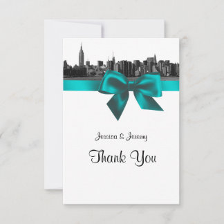 Cartão De Agradecimento NYC Wide Skyline Etch BW Teal Obrigado