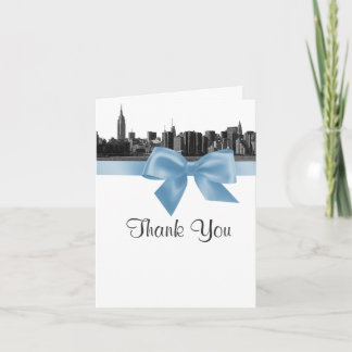Cartão De Agradecimento NYC Wide Skyline Gravado BW Azul Claro Obrigado