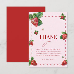 Cartão De Agradecimento O amor é Morango Doce Rosa Chuveiro de Noiva