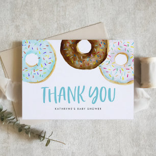 Cartão De Agradecimento O bebê azul & branco da aguarela das rosquinhas