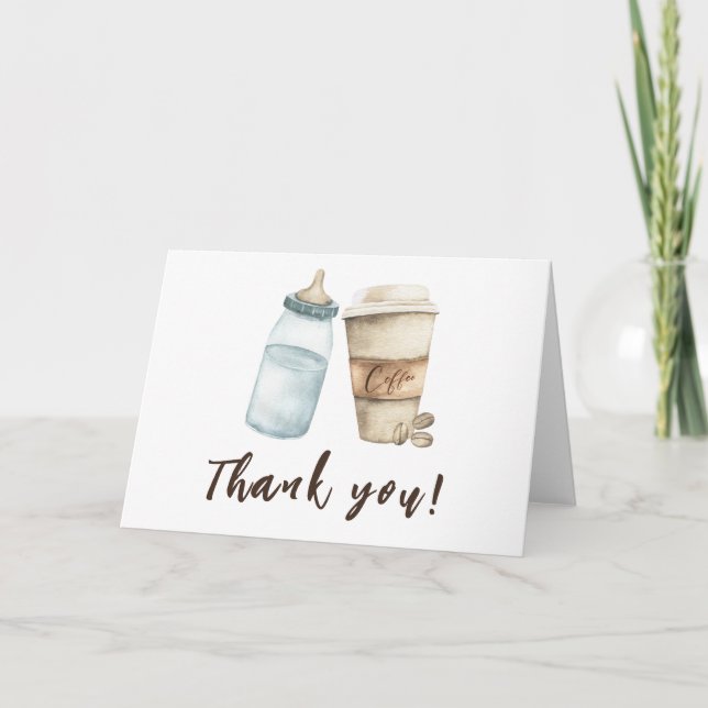 Cartão De Agradecimento O bebê está preparando café de mamadeira Obrigado (Frente)