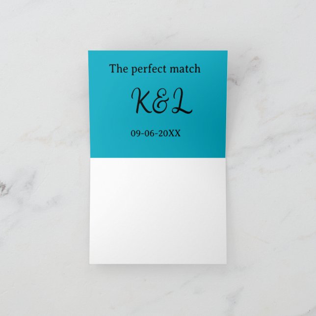 Cartão De Agradecimento O casal nome letra data azul sim perfeito (Interior)