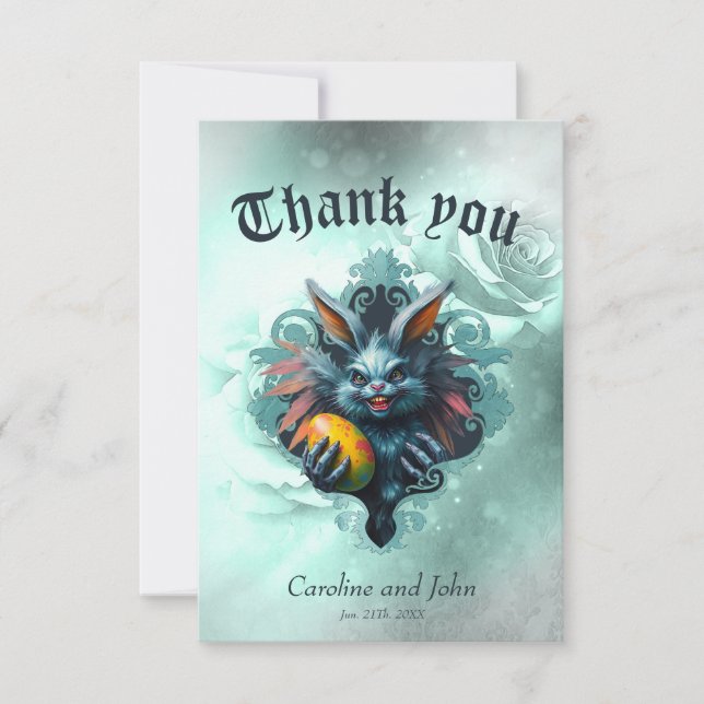 Cartão De Agradecimento O coelho Páscoa assustador, (Frente)