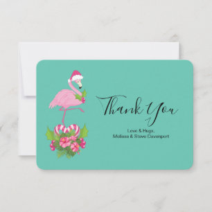 Cartão De Agradecimento O Flamingo Rosa no Natal do Whimsical