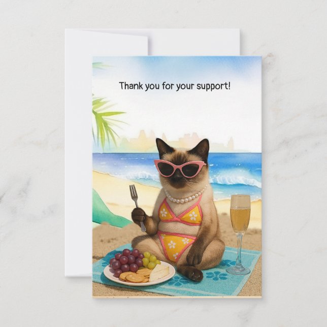 Cartão De Agradecimento O gato está na praia (Frente)