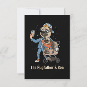 Cartão De Agradecimento O Pugfather & Filho   Selfi Engraçado de Pai Pug e