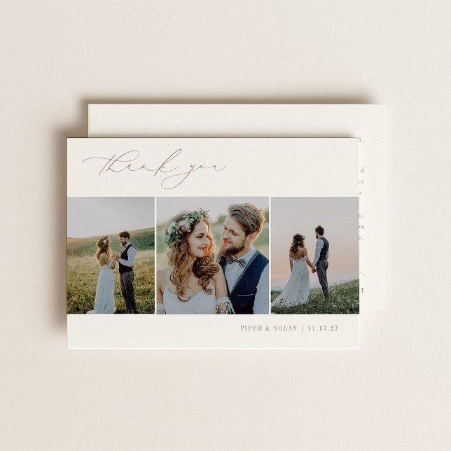 Cartão De Agradecimento OASIS Minimalist 3 Photo Wedding (Criador carregado)