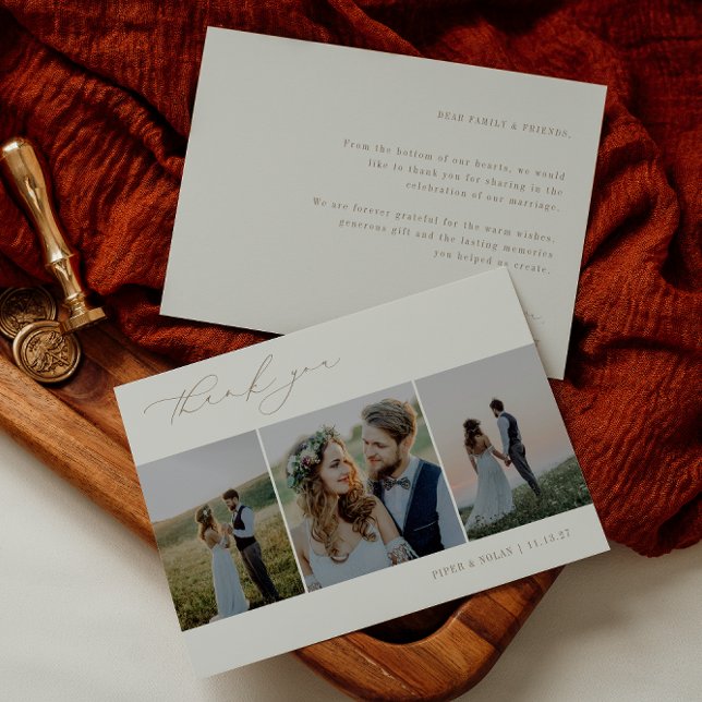 Cartão De Agradecimento OASIS Minimalist 3 Photo Wedding (Criador carregado)