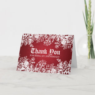Cartão De Agradecimento Obrigada Dama de Honra Flourish Vitoriano Vermelho