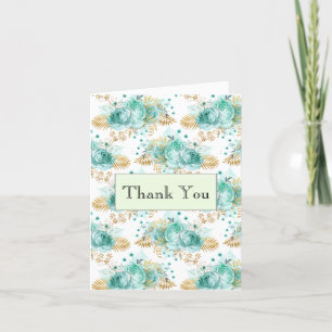 Cartão De Agradecimento Obrigada Floral Mint Glam Gold