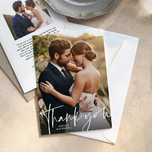 Cartão De Agradecimento Obrigada foto de casamento com script simples