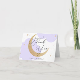 Cartão De Agradecimento Obrigada Lua e Estrelas Roxo Chás de Bebê