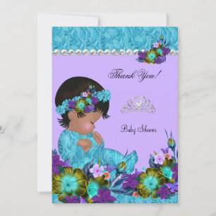 Cartão De Agradecimento Obrigada, Menina do Chá de Bebê Azul Teal Roxo