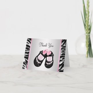 Cartão De Agradecimento Obrigada pelo Chá de Bebê Menina Zebra Rosa Preta