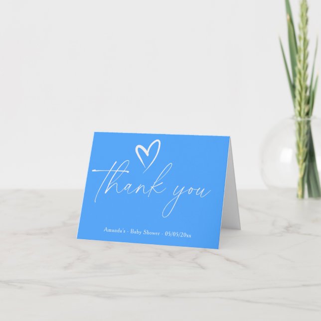 Cartão De Agradecimento Obrigada pelo chá de bebê Minimalista Simples Azul (Frente)