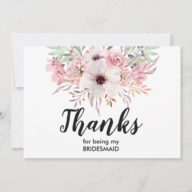 Cartão De Agradecimento Obrigada por Ser Minha Dama de Honra | Floral (Frente)