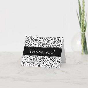 Cartão De Agradecimento Obrigado 30 Random Número Padrão Preto/Branco