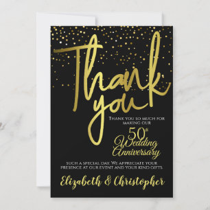 Cartão De Agradecimento Obrigado 50º Aniversário Preto Dourado