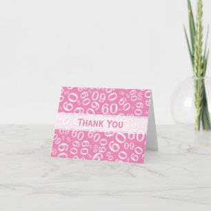 Cartão De Agradecimento Obrigado 60º Aniversário Padrão Cor-de-Rosa/Branco