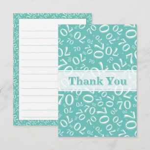 Cartão De Agradecimento Obrigado 70 Aniversário Número Padrão Teal/Branco