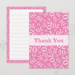Cartão De Agradecimento Obrigado 70 Número de Aniversário Padrão Rosa/Bran