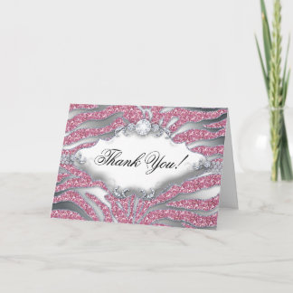 Cartão De Agradecimento Obrigado A Cumprir A Placa Zebra Sparkle Pink Silv