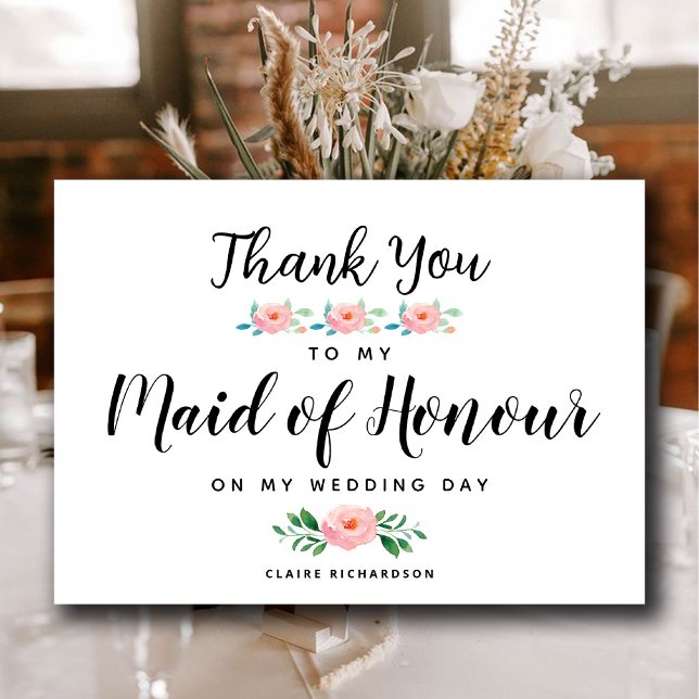 Cartão De Agradecimento Obrigado à minha Dama de Honra | Dama de Honra (Thanks To My Maid Of Honor | Maid of Honor Thank You Card)