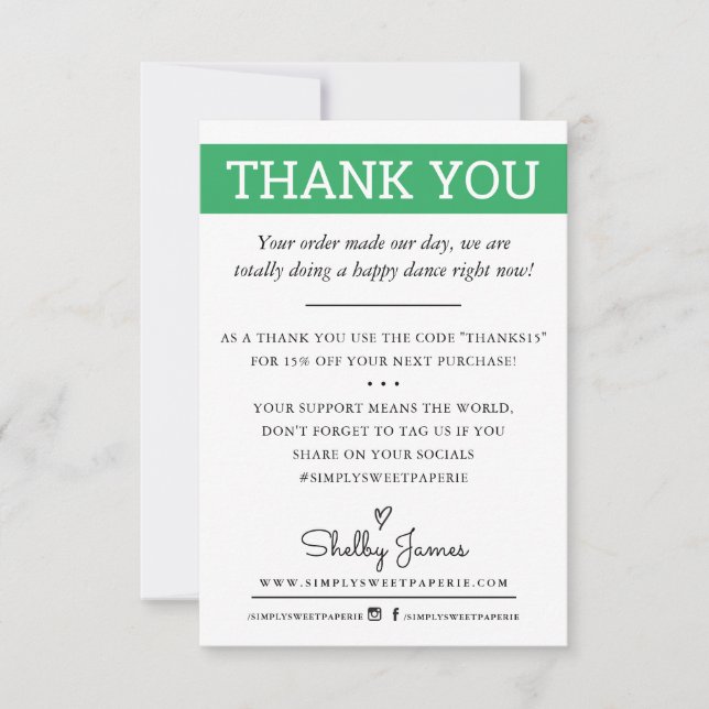 Cartão De Agradecimento OBRIGADO A VOCÊ inserir o verde moderno (Frente)