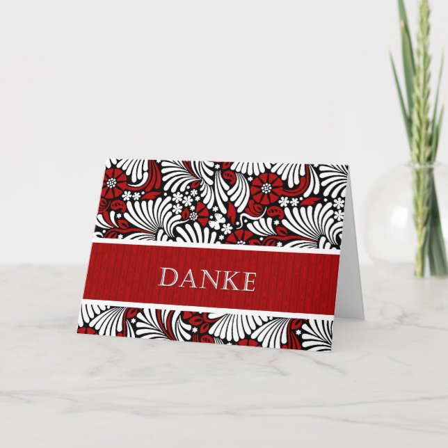 Cartão De Agradecimento Obrigado Alemão Vermelho Informal e Branco (Frente)