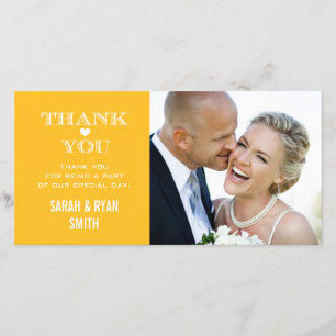 Cartão De Agradecimento Obrigado amarelo da foto do casamento do coração