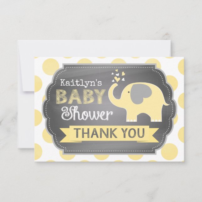 Cartão De Agradecimento Obrigado amarelo do impressão do ponto do elefante (Frente)