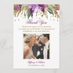 Cartão De Agradecimento Obrigado Amethyst da foto do casamento Sparkling