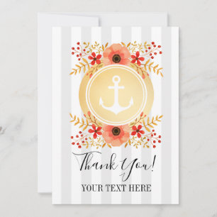 Cartão De Agradecimento Obrigado Âncora Náutica Dourada Aquarela Floral