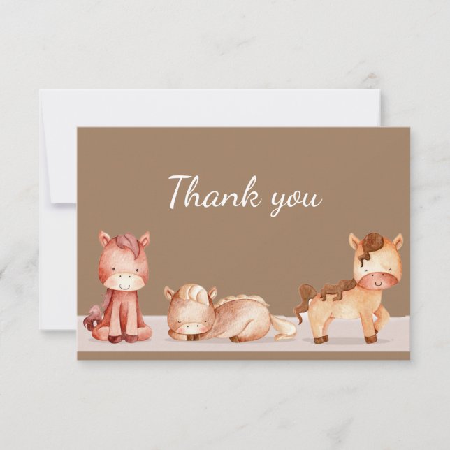 Cartão De Agradecimento Obrigado Animal Fazenda De Cavalos De Água (Frente)