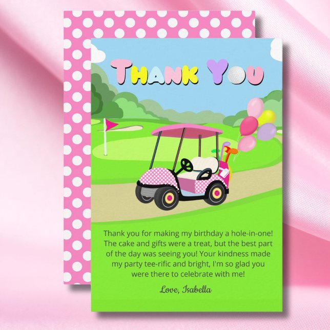 Cartão De Agradecimento Obrigado Aniversário Bolinhas Rosa Feminino Golfe (Criador carregado)