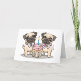 Cartão De Agradecimento Obrigado Aniversário Cupcake De Cães Pug