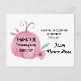 Cartão De Agradecimento Obrigado aniversário do rosa da abóbora dos