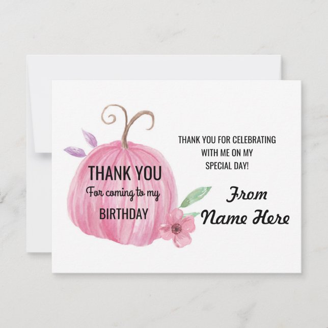Cartão De Agradecimento Obrigado aniversário do rosa da abóbora dos (Frente)