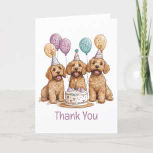 Cartão De Agradecimento Obrigado Aniversário Goldendoodle Cães Bolo de Ani