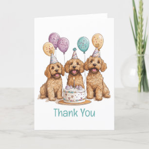 Cartão De Agradecimento Obrigado Aniversário Goldendoodle Cães Bolo de Ani