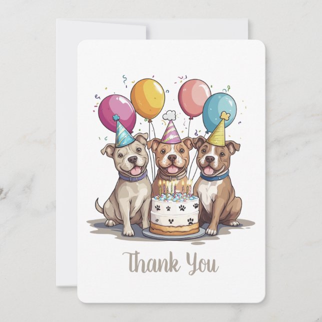Cartão De Agradecimento Obrigado Aniversário Pit Bull Cães (Frente)