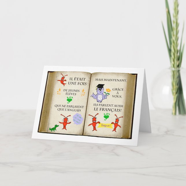 Cartão De Agradecimento Obrigado ao professor francês em francês (Frente)