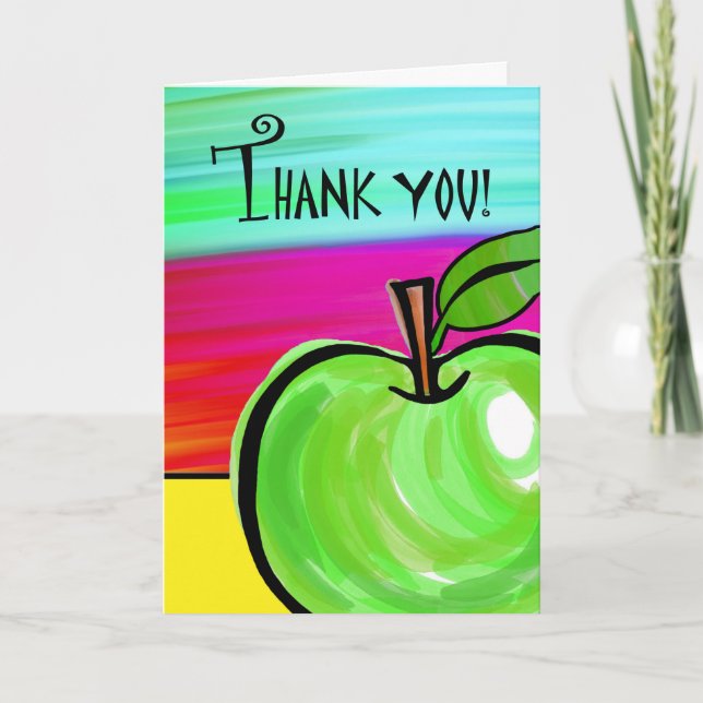 Cartão De Agradecimento Obrigado ao Professor, Green Apple Greeting Card (Frente)