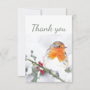 Cartão De Agradecimento Obrigado Arte de Pássaro do Robin de Inverno Fofo
