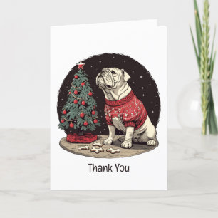 Cartão De Agradecimento Obrigado Árvore de Natal do Buldogue de Natal