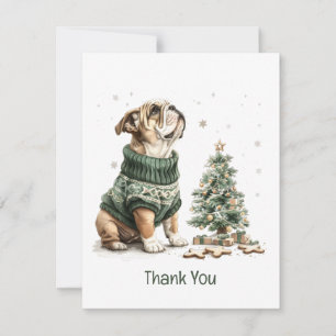 Cartão De Agradecimento Obrigado Árvore de Natal do Buldogue de Natal